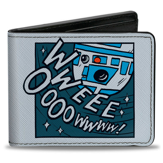 Bi-Fold Wallet - Star Wars R2-D2 Screaming WWEEE OOOOWWWW! Cartoon Block Grays