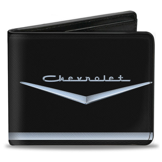 Bi-Fold Wallet - 1955-57 CHEVROLET V Emblem Stripe Black Silver