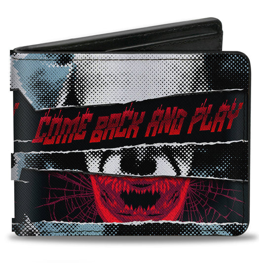 Bi-Fold Wallet - IT Chapter Two Pennywise COME BACK AND PLAY Collage Black White Reds Blues