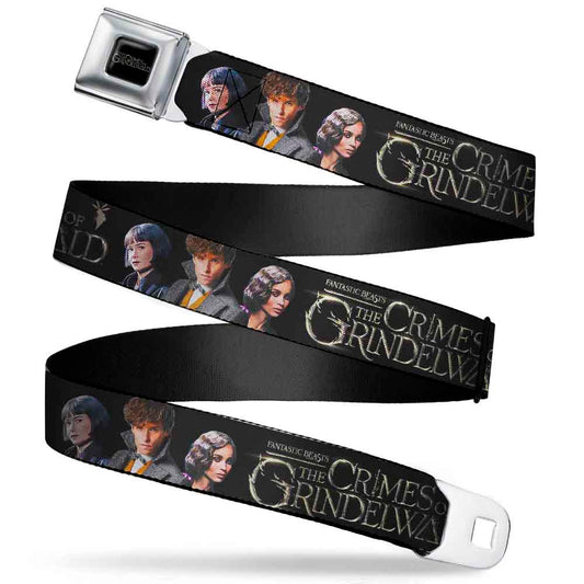 FANTASTIC BEASTS THE CRIMES OF GRINDELWALD Logo Full Color Black/Silvers Seatbelt Belt - FANTASTIC BEASTS THE CRIMES OF GRINDELWALD 3-Character Group Pose Black/Silvers Webbing