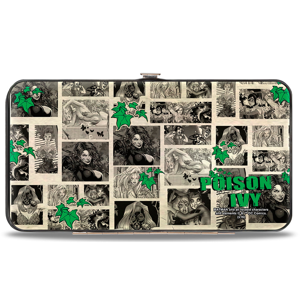 Hinged Wallet - Poison Ivy Pose + Logo Ivy Comic Scenes Grays Greens