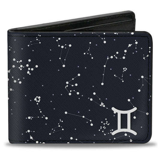 Bi-Fold Wallet - Zodiac Gemini Symbol Constellations Black White