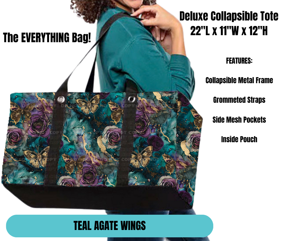 Preorder! Closes 11/18. ETA Feb. Teal Agate Wings Collapsible Tote