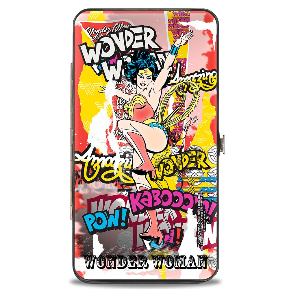 Hinged Wallet - Classic Wonder Woman Action Pose Verbiage Pop Art Collage