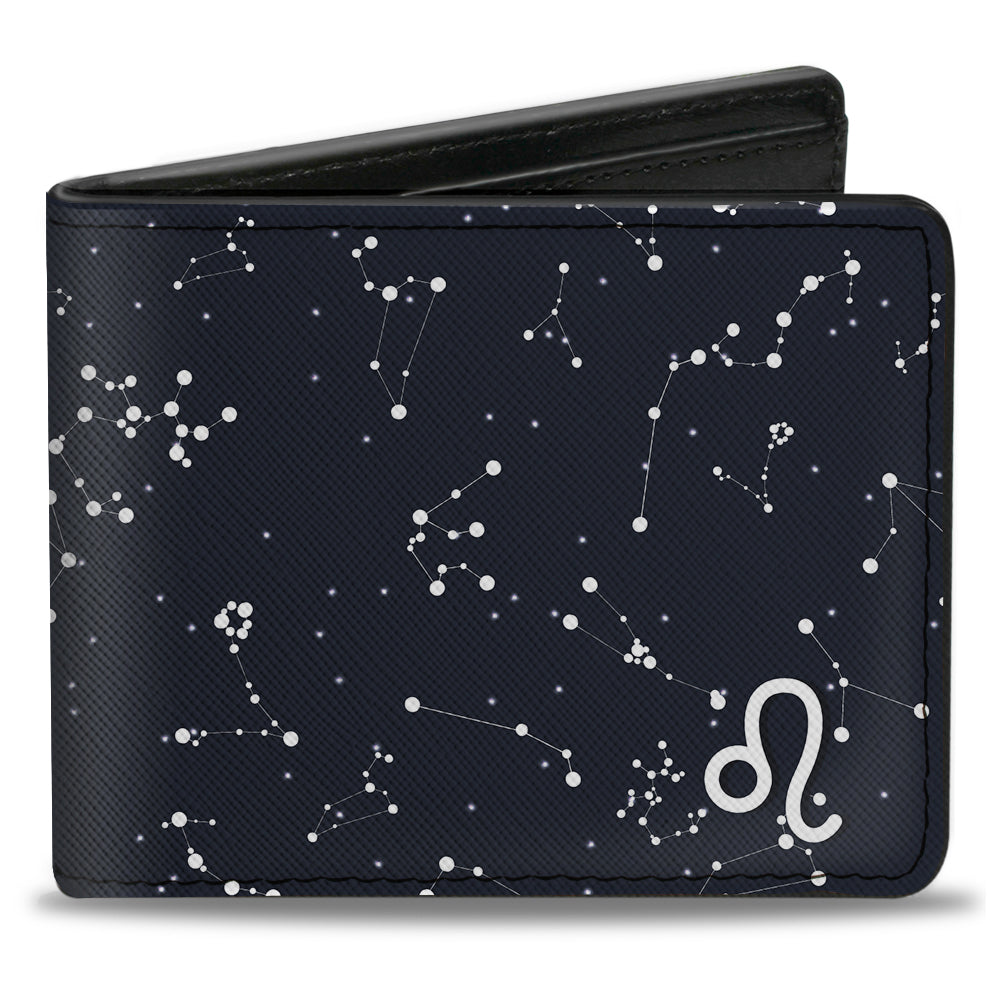 Bi-Fold Wallet - Zodiac Leo Symbol Constellations Black White