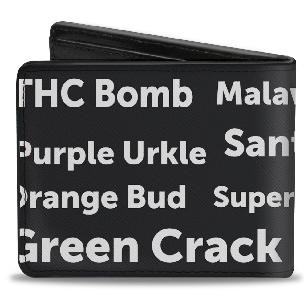 Bi-Fold Wallet - Verbiage Marijuana Strains Black White