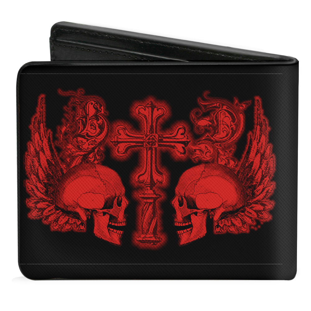 Bi-Fold Wallet - BD Skulls w Wings Black Red