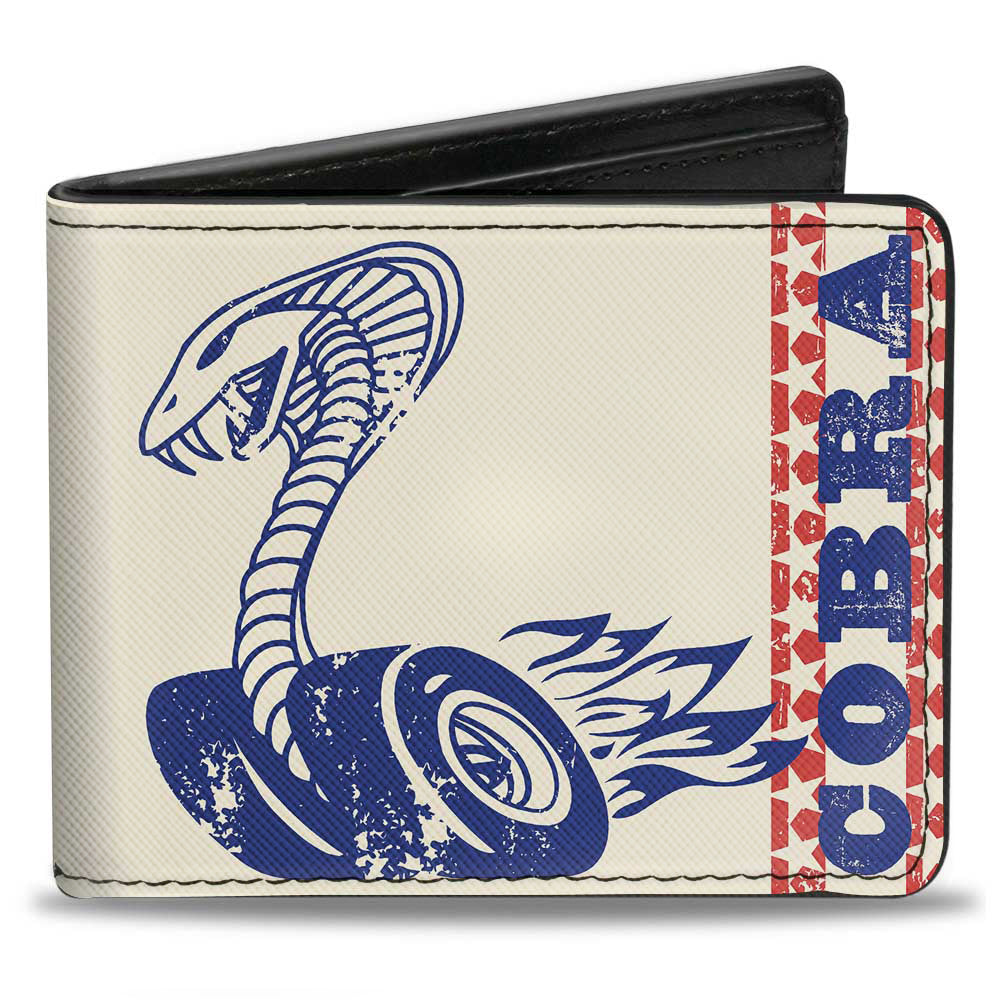 Bi-Fold Wallet - Vintage Cobra Jet Logo COBRA Stars + FORD Script Ivory Navy Red