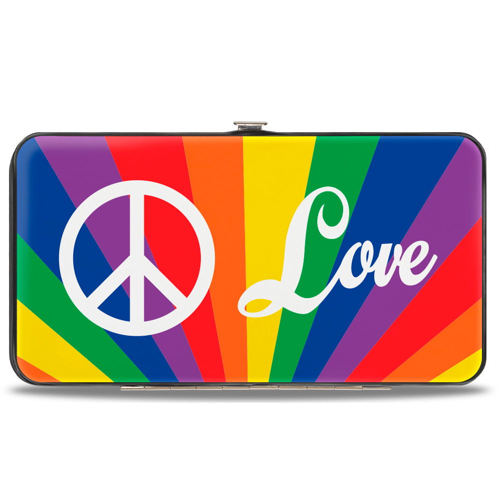 Hinged Wallet - PEACE and LOVE Rainbow Rays Multi Color White