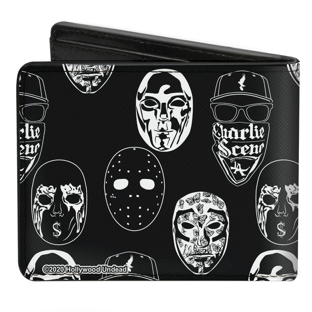 Bi-Fold Wallet - Hollywood Undead Mask Icons Scattered Black White