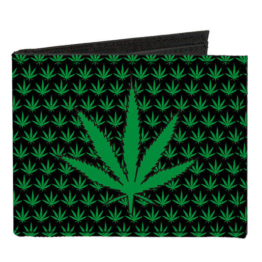 Canvas Bi-Fold Wallet - Marijuana Garden Black Green