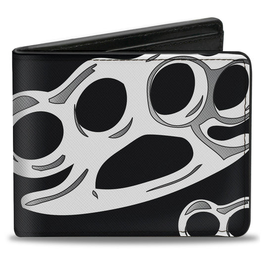 Bi-Fold Wallet - Brass Knuckles Skulls Roses2 Black White