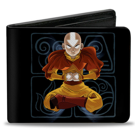 Bi-Fold Wallet - Avatar the Last Airbender Aang Meditating Pose + Glowing Arrow Eyes Black White