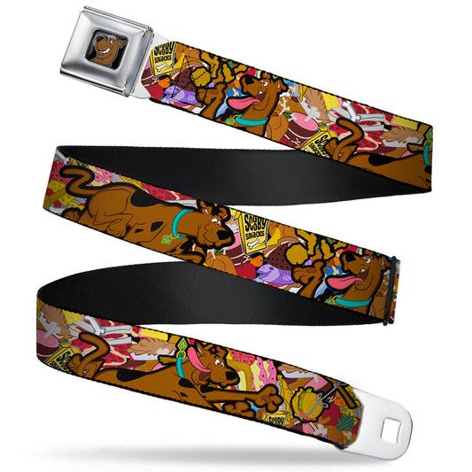 Scooby Doo Face Full Color Black Seatbelt Belt - Scooby Doo Poses/Snacks Stacked Webbing