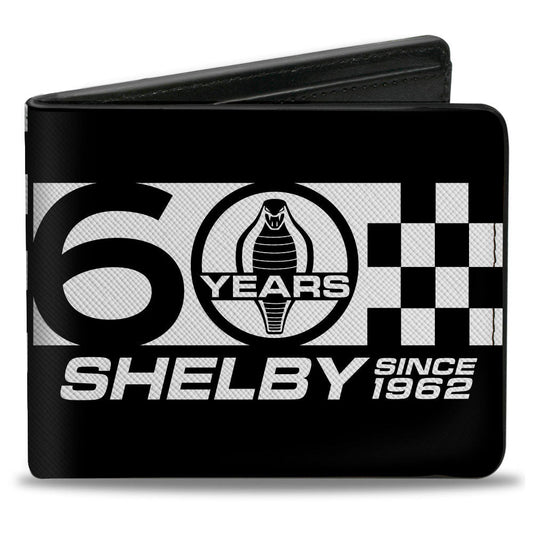 Bi-Fold Wallet - Carroll Shelby 60 YEARS-SHELBY SINCE 1962 Checker Logo Black White