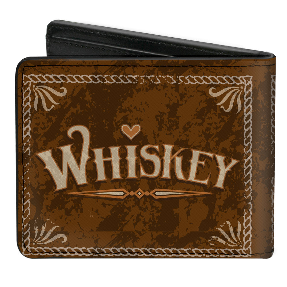 Bi-Fold Wallet - Western WHISKEY Heart Repeat Browns Tan