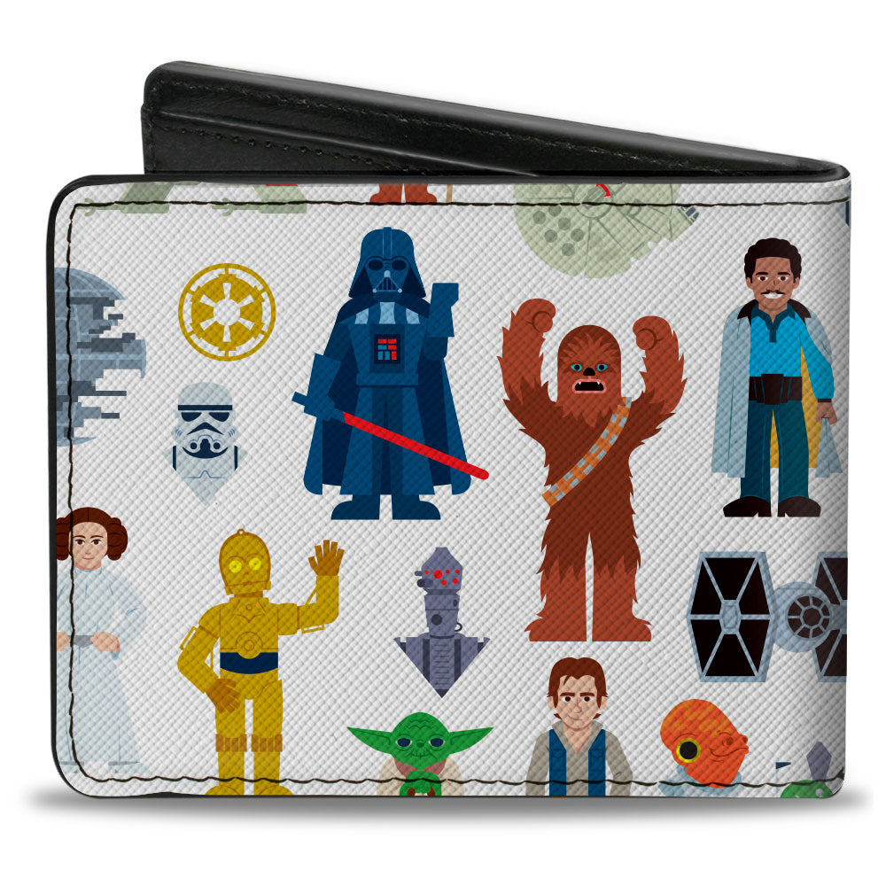 Bi-Fold Wallet - Star Wars Classic Characters and Icons Collage White