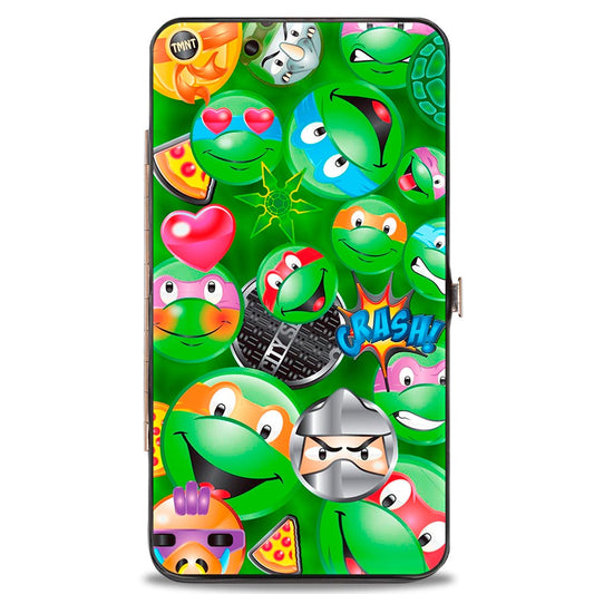 Hinged Wallet - Classic TMNT Turtle & Villain Expressions Pizza Turtle Shell Buttons Stacked Greens