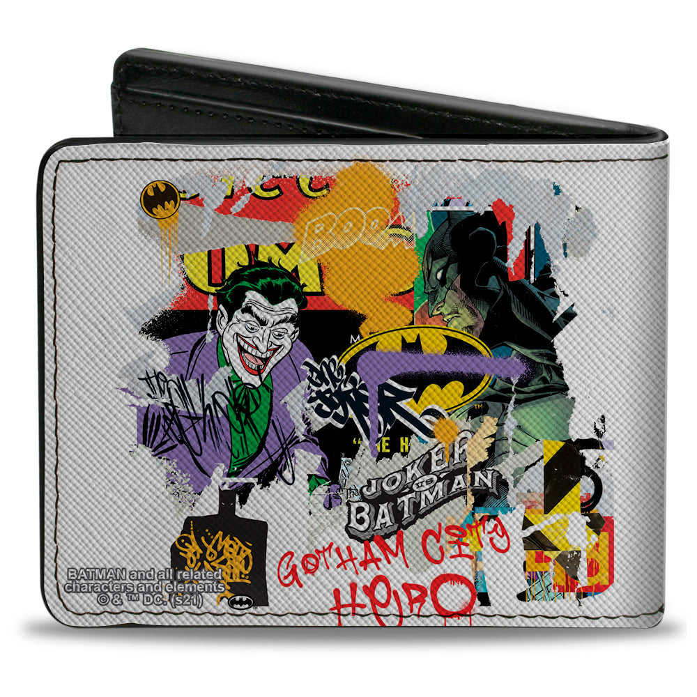 Bi-Fold Wallet - Batman Vs Joker Graffiti Collage White Grays Multi Color