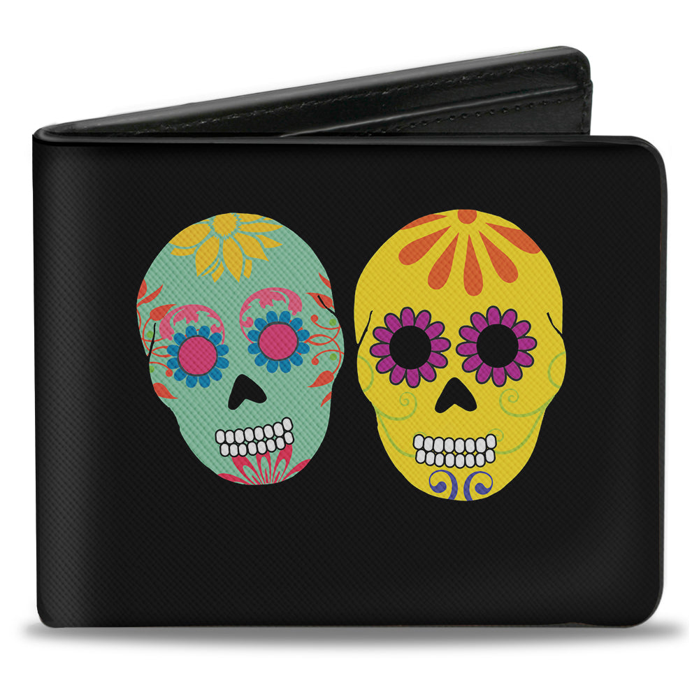 Bi-Fold Wallet - Painted Sugar Skulls Black Multi Color