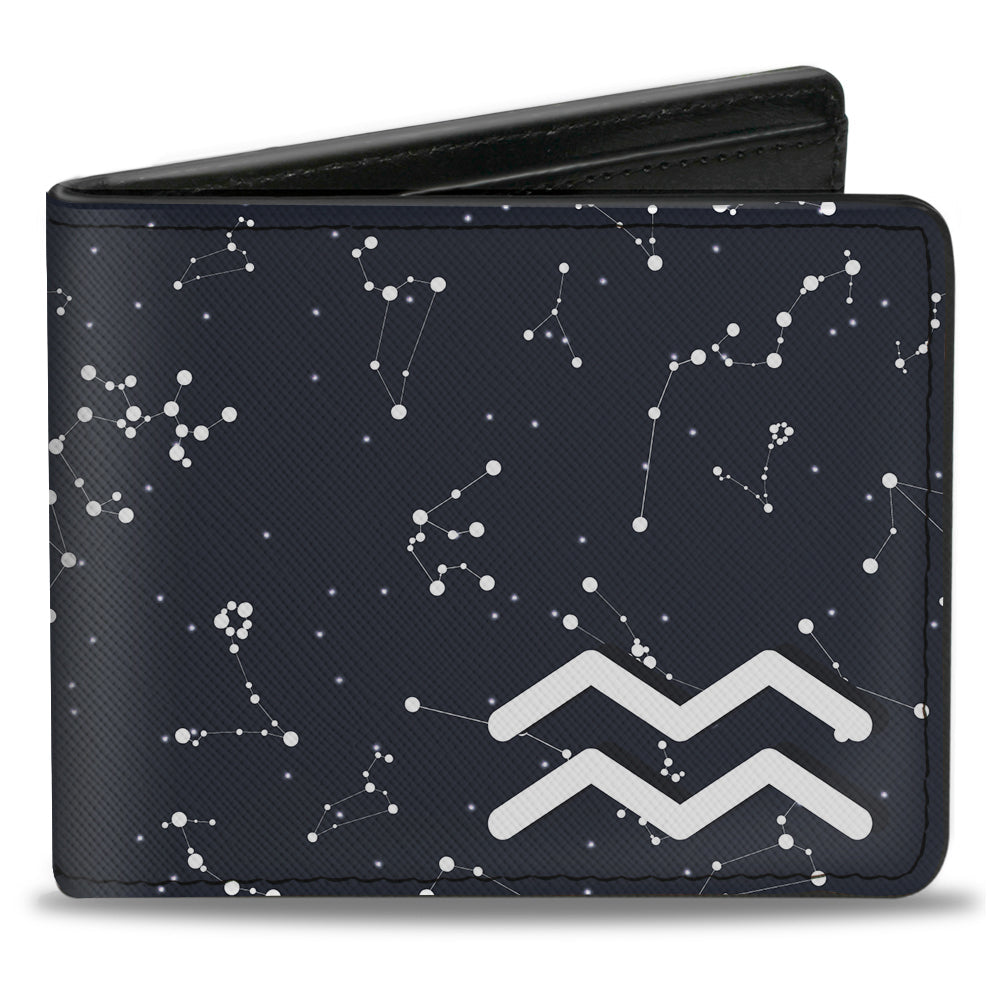 Bi-Fold Wallet - Zodiac Aquarius Symbol Constellations Black White