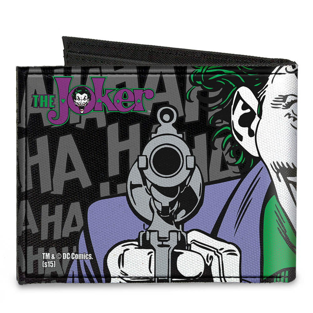 Canvas Bi-Fold Wallet - The JOKER HAHAHAHA CLOSE-UP Pose Black Gray