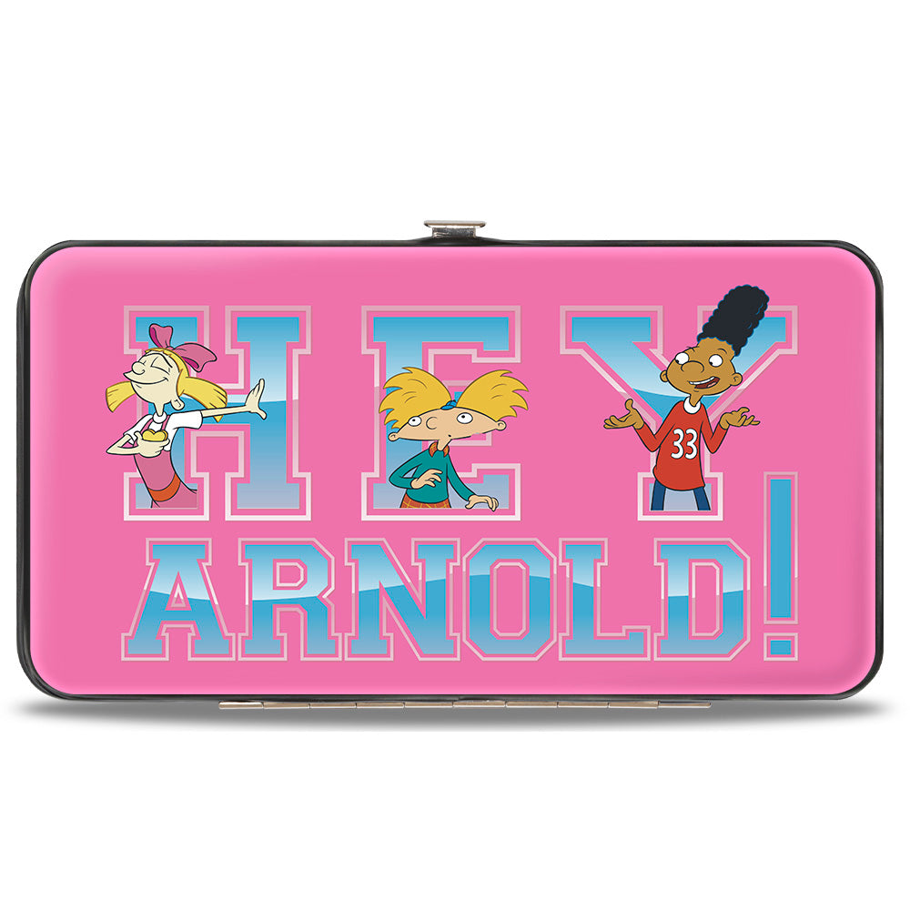 Hinged Wallet - HEY ARNOLD! 3-Character Poses + Stripes Pinks Blues