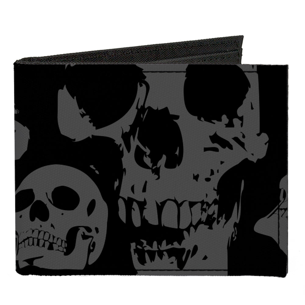 Canvas Bi-Fold Wallet - Skulls Stacked Weathered Black Gray