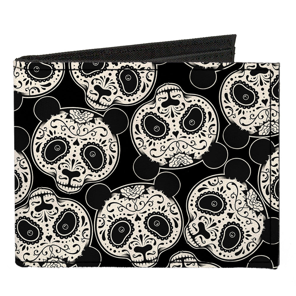 Canvas Bi-Fold Wallet - Panda Bear Sugar Skull Scattered Black White