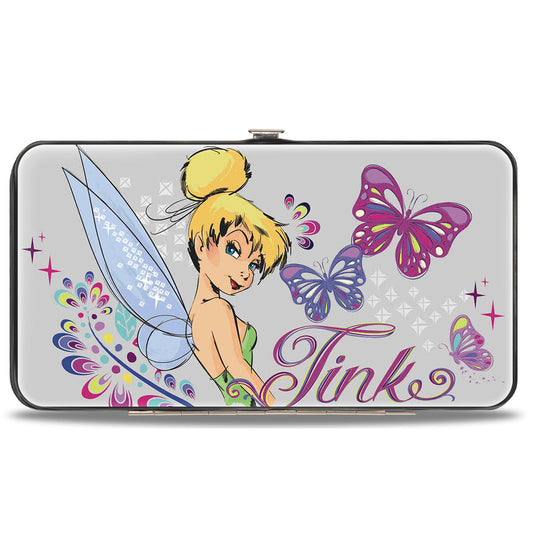 Hinged Wallet - Tinker Bell Over Shoulder Pose Sketch TINK + Butterflies Grays Multi Color