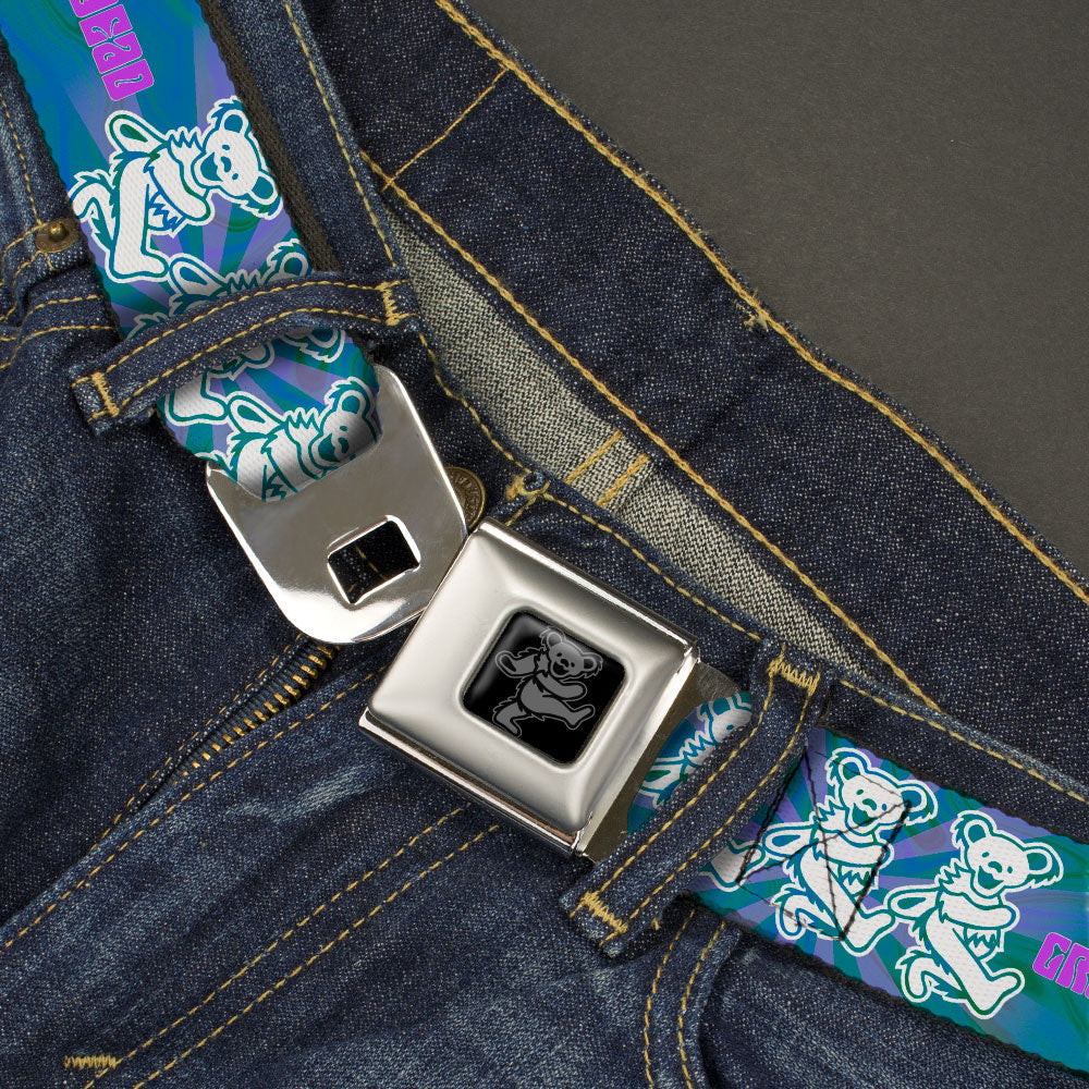 Grateful Dead Bear Seatbelt Belt - GRATEFUL DEAD Dancing Bear Trio Rays/Swirl Blues/Purples/Pink/White Webbing