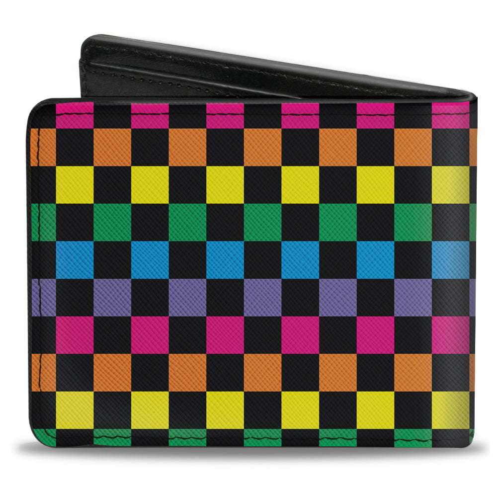 Bi-Fold Wallet - Checker Black Neon Rainbow