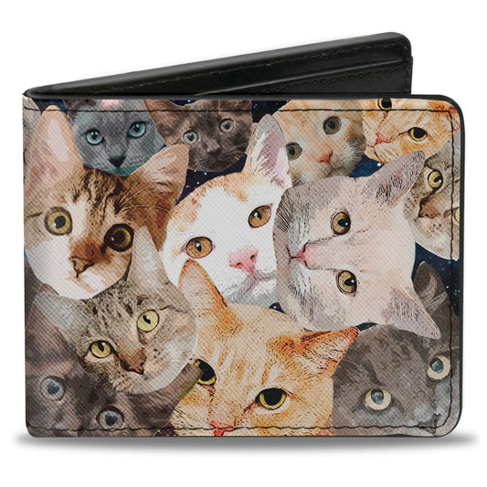 Bi-Fold Wallet - Cat Faces Stacked