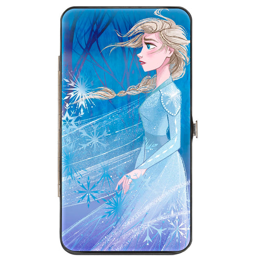 Hinged Wallet - Frozen II Elsa Pose Swirling Snowflakes Blues