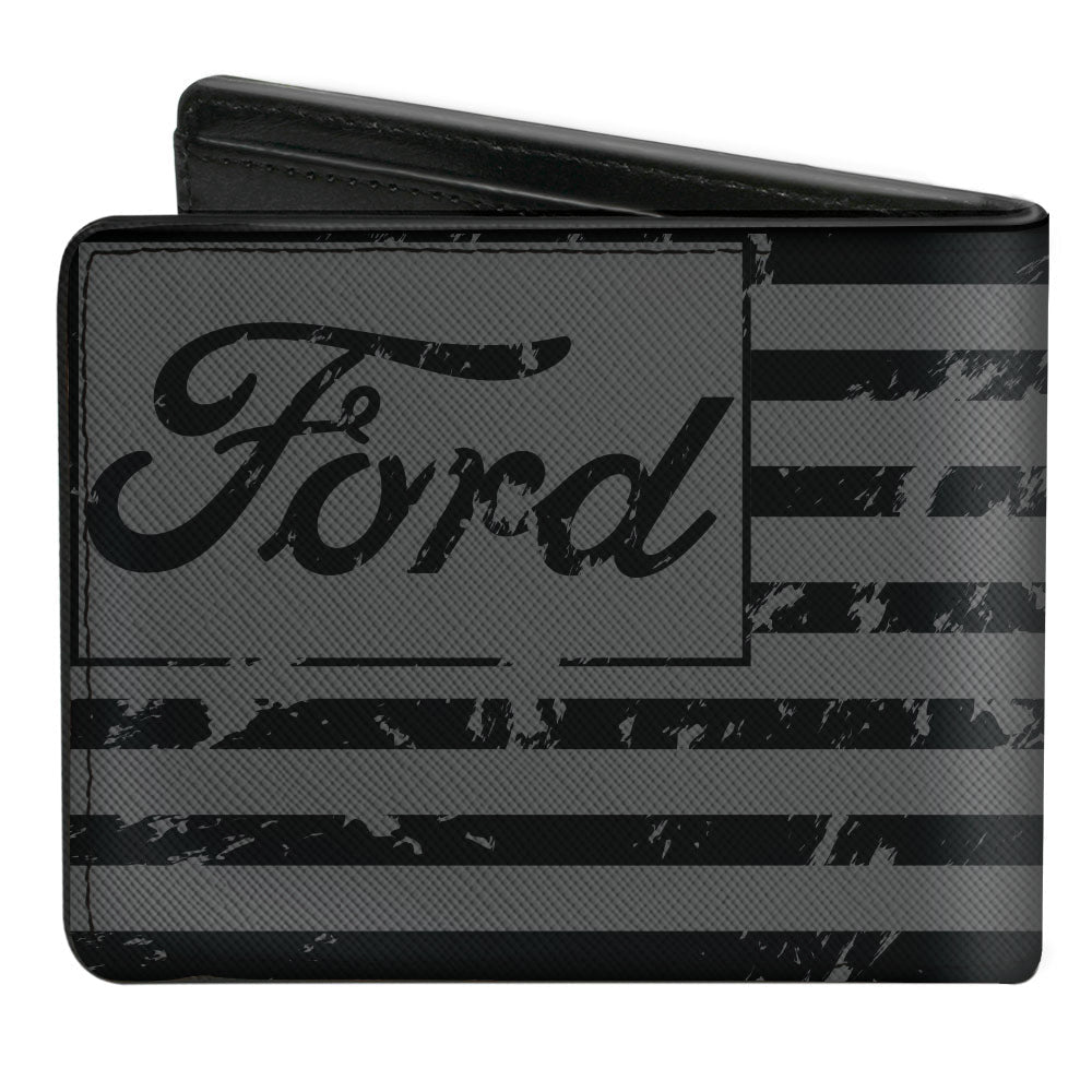 Bi-Fold Wallet - FORD Script Americana Flag Weathered Gray Black