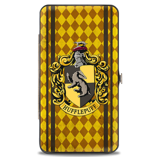 Hinged Wallet - HUFFLEPUFF Crest Stripes Diamonds Gold Browns