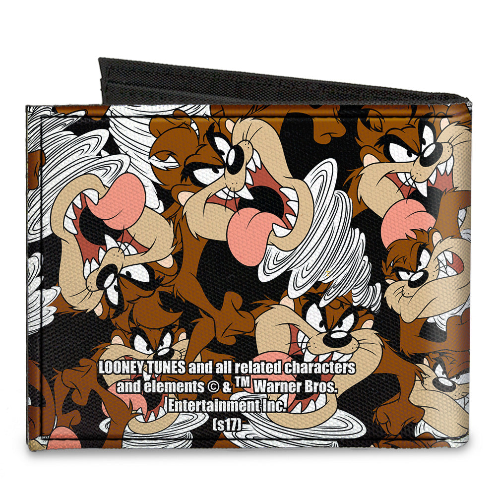 Canvas Bi-Fold Wallet - Tasmanian Devil Vortex Poses Scattered Black