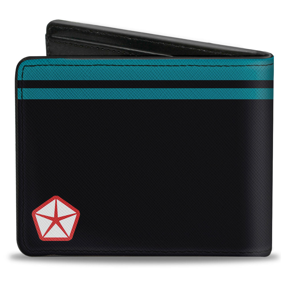 Bi-Fold Wallet - MOPAR 1954-1958 Logo + Chrysler Logo Top Stripe Black Blue Red White