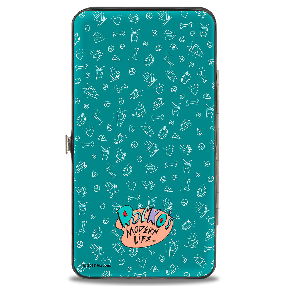 Hinged Wallet - Rocko's Modern Life Rocko & Spunky Pose + Logo Turquoise White