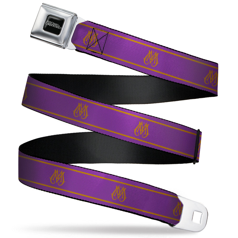 FANTASTIC BEASTS THE CRIMES OF GRINDEWALD Logo Full Color Black/White Seatbelt Belt - Fantastic Beasts The Crimes of Grindelwald Ministry of Magic Icon Purple/Gold Webbing