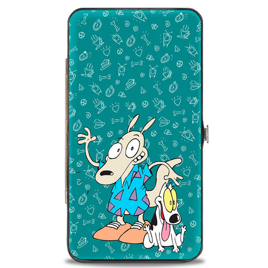 Hinged Wallet - Rocko's Modern Life Rocko & Spunky Pose + Logo Turquoise White