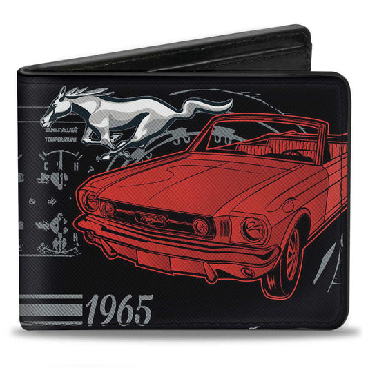 Bi-Fold Wallet - Ford Mustang 1965 Control Panel Black Silver Red