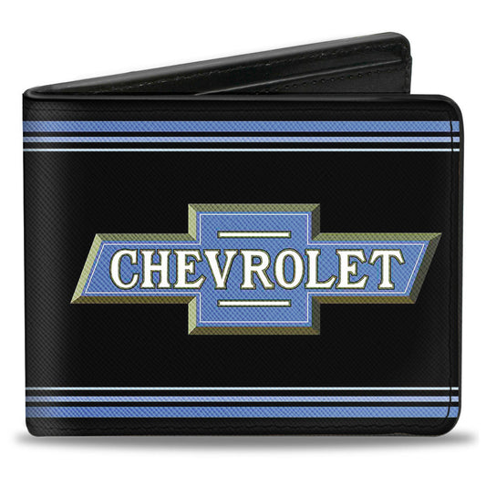 Bi-Fold Wallet - 1916 Chevrolet Bowtie Logo Stripes Black Blue