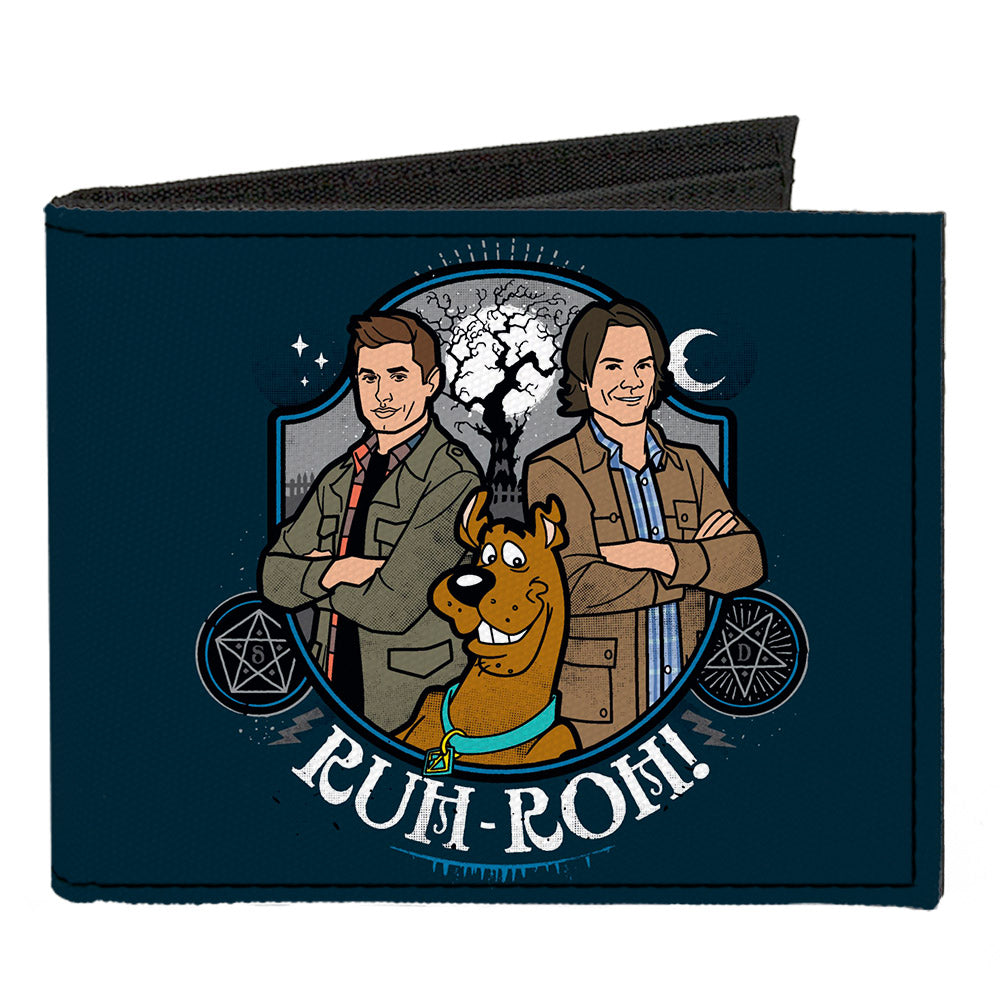 Canvas Bi-Fold Wallet - Scoobynatural Scooby Doo Sam Dean Group Pose RUH-ROH Badge Blues