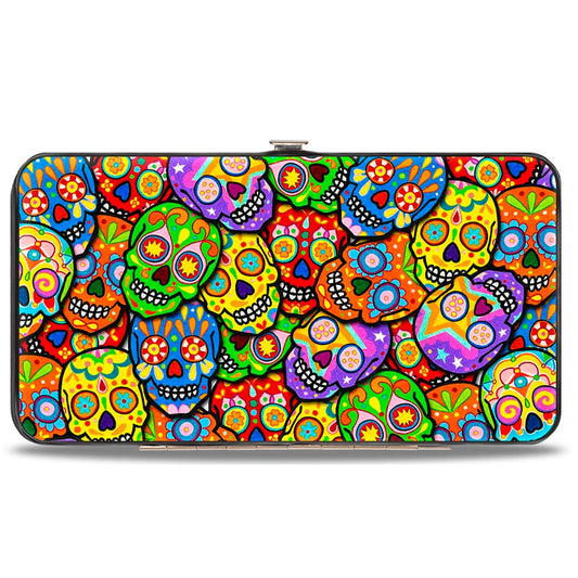 Hinged Wallet - Colorful Calaveras Stacked Multi Color