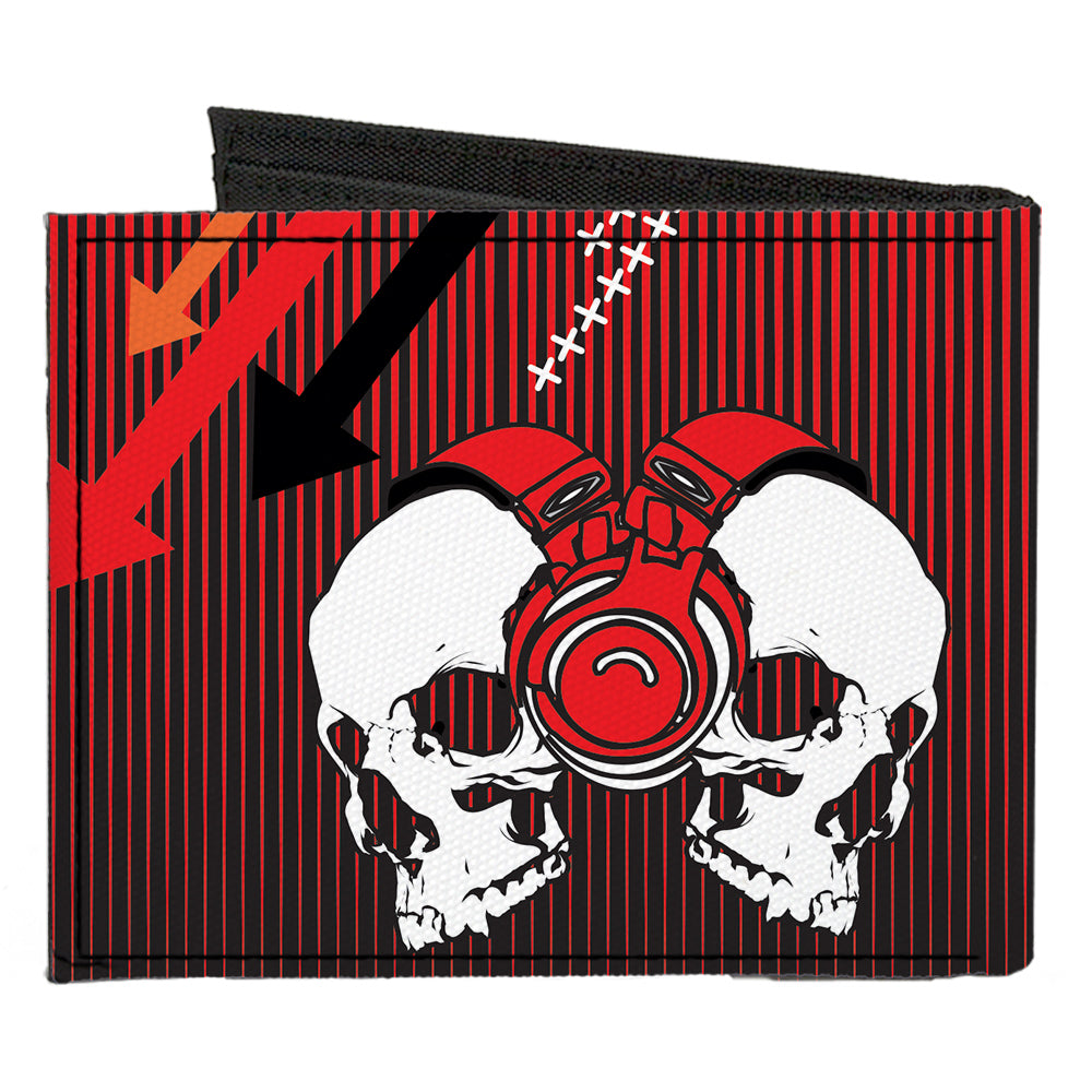 Canvas Bi-Fold Wallet - DJ Skulls Up Down Black Red