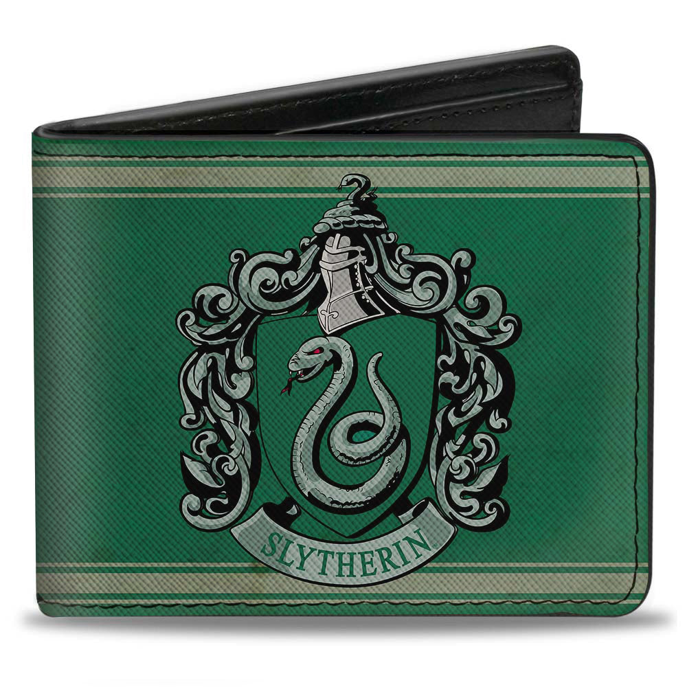 Bi-Fold Wallet - SLYTHERIN Crest Stripe6 Weathered Greens Grays