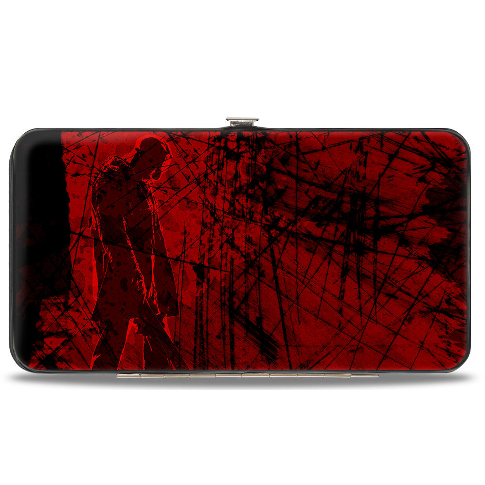 Hinged Wallet - Friday the 13th JASON Mask Splatter + Jason Walking Pose Black Reds