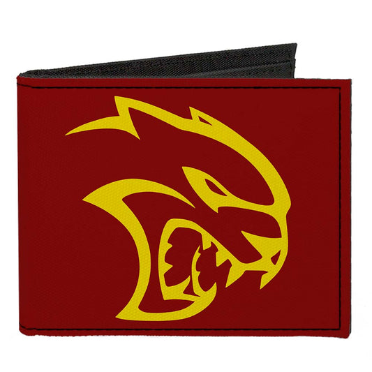 Canvas Bi-Fold Wallet - Dodge Hellcat Logo + SRT Burgundy Yellow