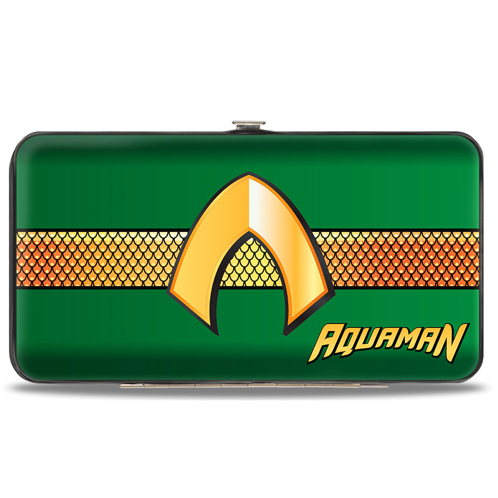 Hinged Wallet - AQUAMAN Classic Icon Scales Stripe Green Golds